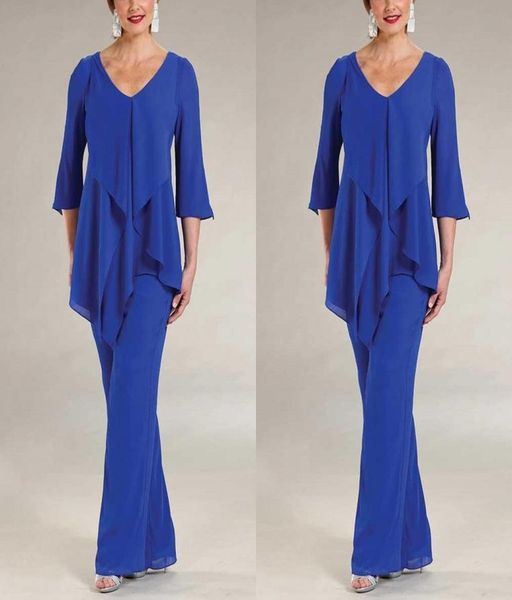 

two pieces chiffon pant suits for mother groom dresses evening dress wear 34 sleeves long plus size formal party gowns7636888, Black;red