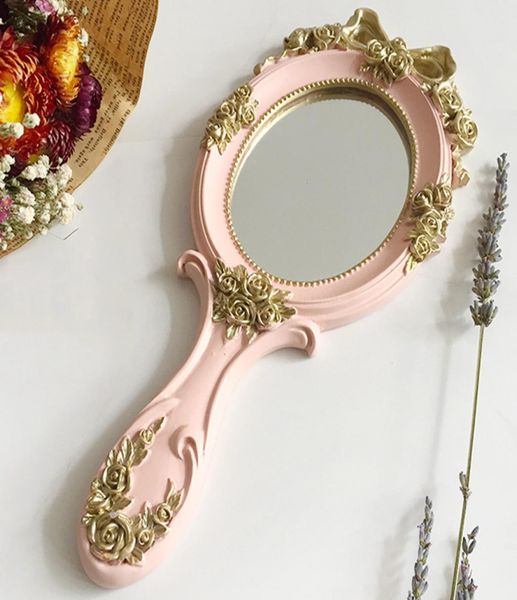 

1pcs cute creative plastic vintage hand mirrors makeup vanity mirror rectangle hand hold cosmetic mirror with handle for gifts4209278