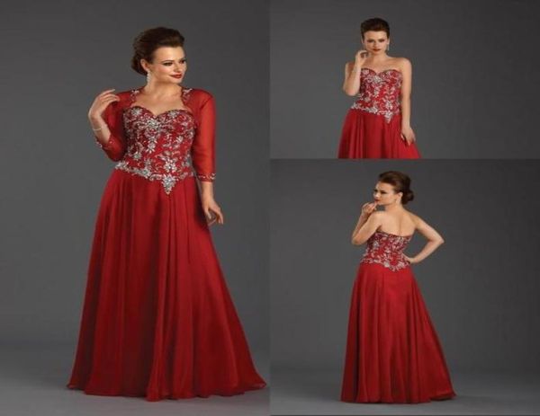 

2019 long a line chiffon mother of the bride dresses with long sleeves jackets beaded sweetheart wedding party gowns formal6074677, Black;red
