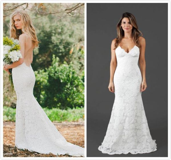 

katie may bridal gowns 2016 lace wedding dresses spaghetti straps open back mermaid bridal dress custom made beach wedding go8402678, White