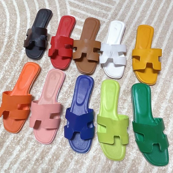 

2023 luxury summer designer h slippers brand chypre orange classic sandals leather fashion shoes ladies slides beach flat heel flip flops go, Black