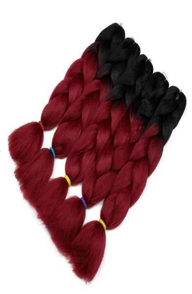 

ombre braiding hair two tone jumbo crochet braids synthetic hair extensions 24 inches box braid 100 kanekalon braiding hair6802414, Black;brown