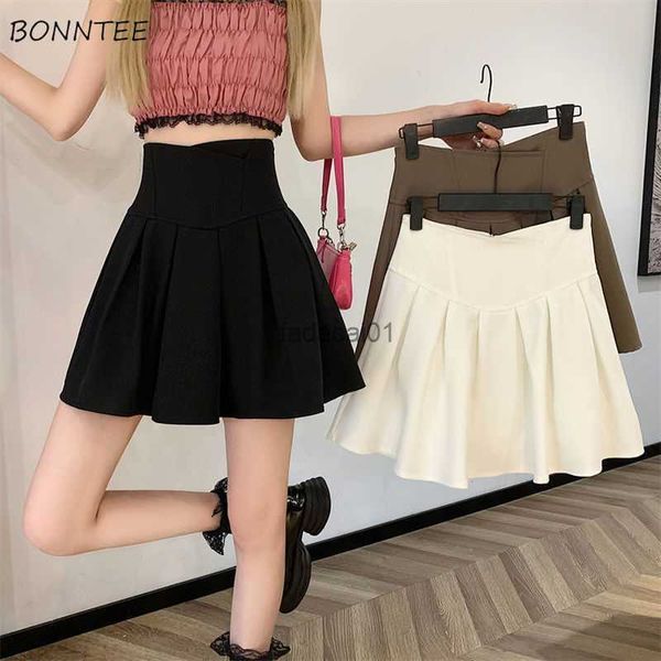 

skirts women pleated fashion korean preppy style solid basic mujer faldas summer ins slim high waist feminine popular dent l230621, Black