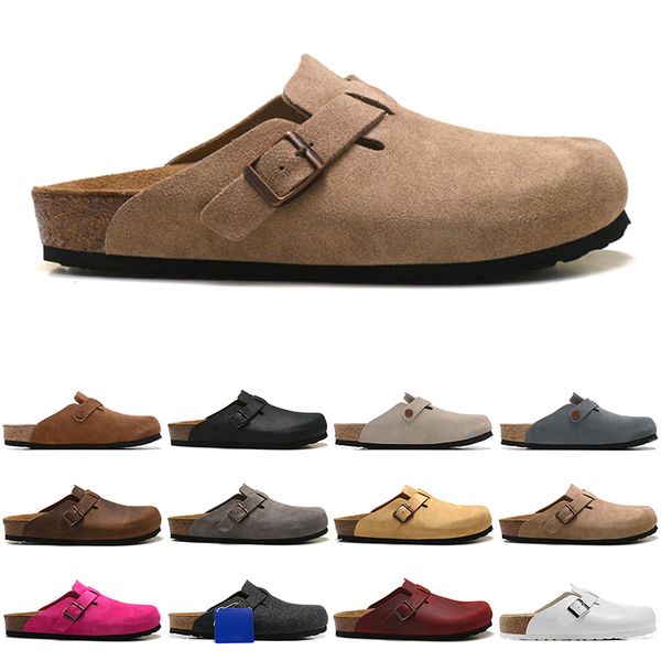 

men women designer slides clog sandals boston soft footbed suede leather taupe mocha mink thyme grey mens fashion scuffs outdoor slippers sh, Black