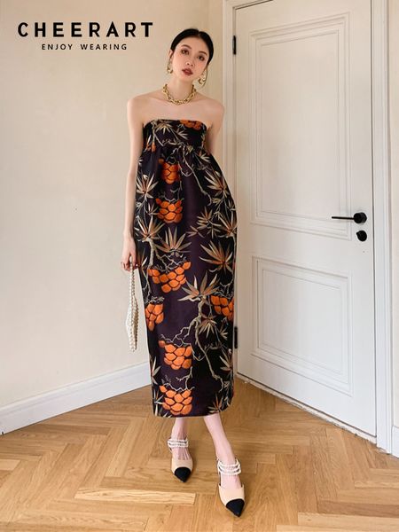 

basic casual dresses cheerart high fashion backless elegant strapless evening dres fall jacquard floral print long midi tube designer 230628, Black;gray