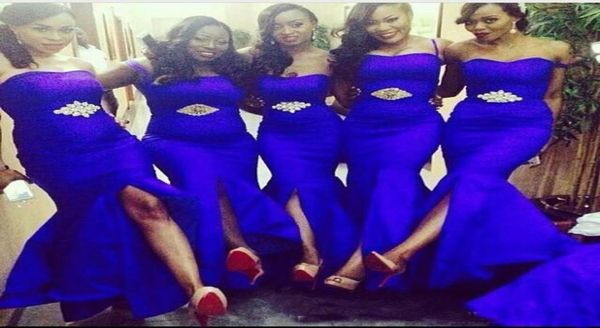 

african royal blue mermaid bridesmaid dresses 2019 front split satin floor length custom made evening formal wear long maid of hon8653542, White;pink