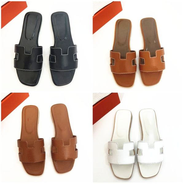 

designer oran sandals for women ladies h slippers summer casual fashion luxury classic flat leather solid home beach slides shoes with bag s, Black
