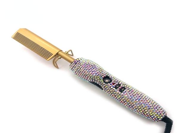 

crystal pressing hair comb electric ceramic high heat 2 in 1 straightener multifunctional straight curlhair heatcomb4022252, Silver