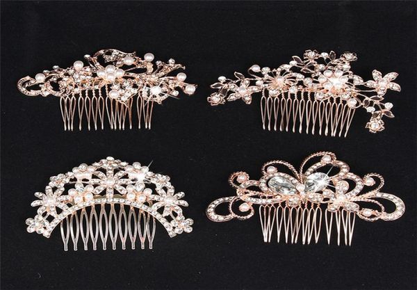 

rose gold pearl hair comb crystal flower butterfly hair combs for women wedding party jewelry rhinestone girls hair accessories7426320, Silver