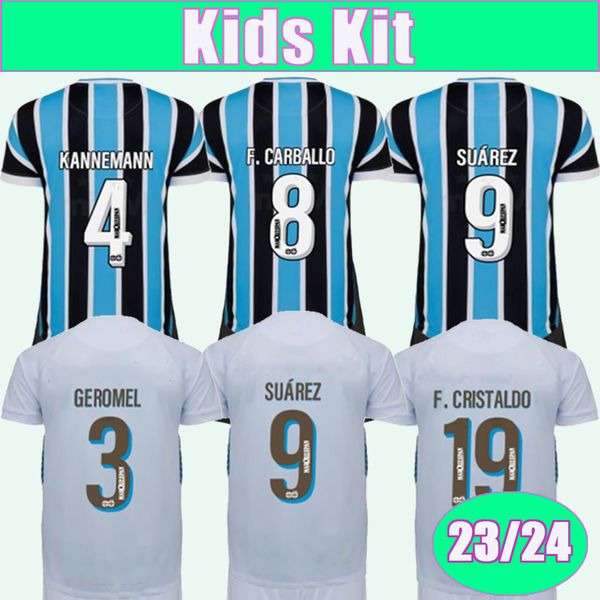 

23 24 gremio kids kit soccer jerseys suarez geromel kannemann f. carballo ferreira f. cristaldo diego souza home away football shirt uniform, Black
