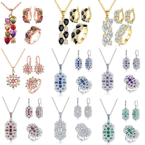 

wedding jewelry sets 3 piecesset hearts and arrows earrings necklace rings european style ladies engagement shiny fashion 230627, Slivery;golden