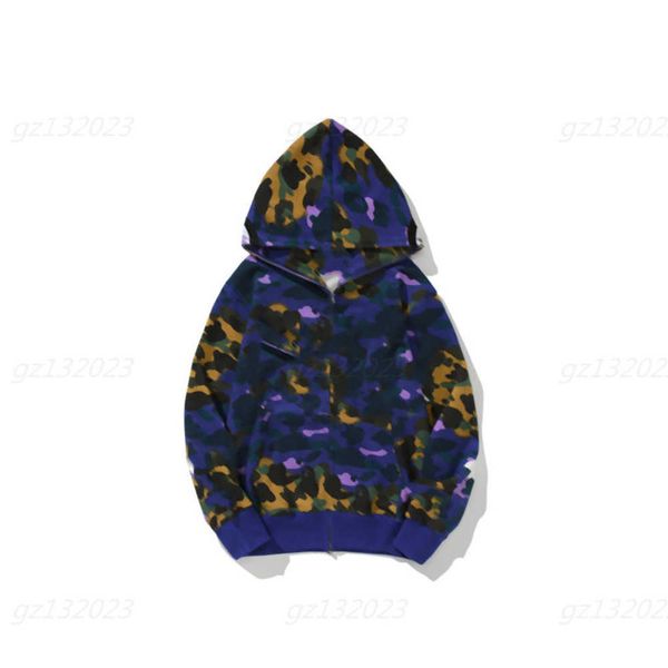 

designer shark hoodies classic camo hoodie jacket star double zipper padded model blue camouflage cardigan hooded sweatshirt tech fleece hip, Black