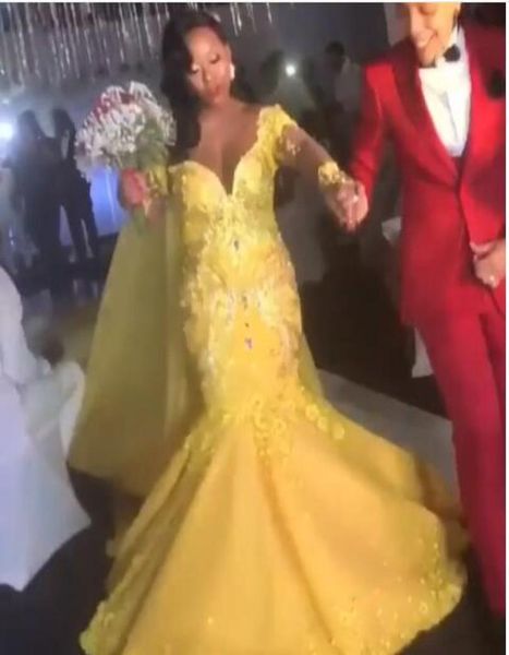 

gorgeous yellow long sleeve wedding dresses off the shoulder crystal beaded sweep train south africa style mermiad bridal gown wit3284615, White