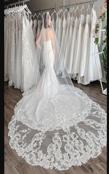 

selling chapel length bridal veils with appliques in stock long wedding veils white ivory designer wedding wear4129154, Black