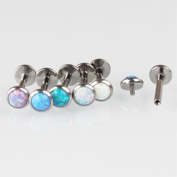 

navel bell button rings astm 36 16g internally threaded opal lip piercing cartilage helix stud earring jewelry 230628, Silver