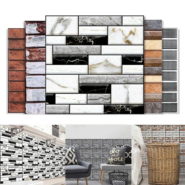

dresses 12pcs 3d wall sticker brick grain pattern pvc waterproof selfadhesive wall paper 30x30cm bathroom wall stickers pegatinas pared, White;black