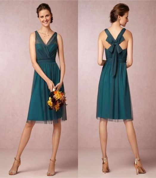 

a line v neck knee length teal color bridesmaid dresses 2019 short vintagetulle satin bow cocktail party gownsn8150289, White;pink