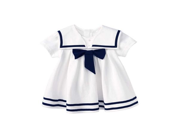 

pureborn toddler infant baby girl sailor dress bowknot sailor collar summer breathable cotton beach holiday baby girl clothes q0715220802, Red;yellow