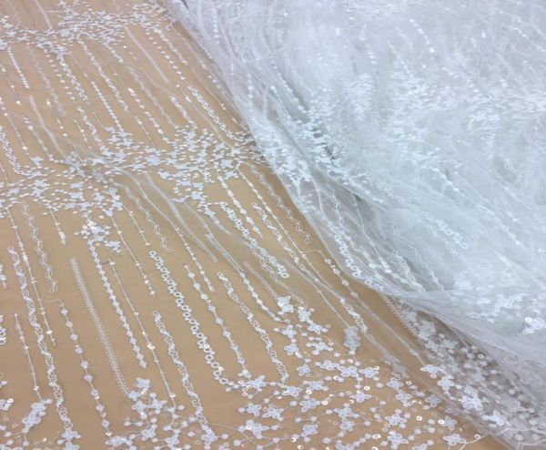

2018 new french flower lace fabric tulle net lace milk silk fabric bridal party dress embroidery voile lace fabric 5y7661823, White;gold