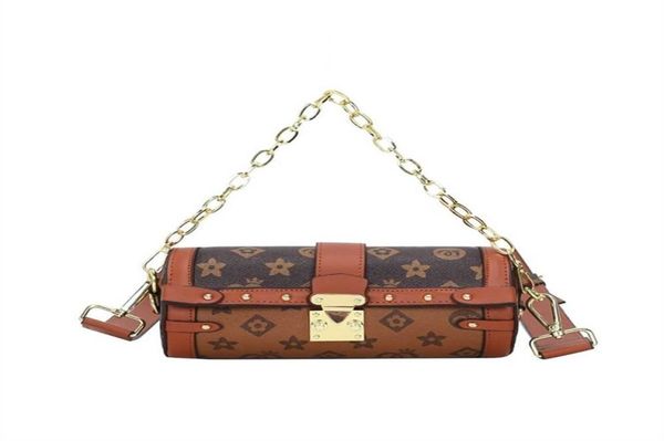 

2022 new style lady girls bucket chain bag cylinder crossbody purses satchel clatch metal pu leather 2 belts messenger pouch shoul3449723, Black