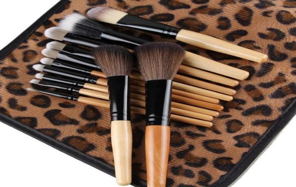 

12pcsset professional bamboo handle makeup brushes kabuki powder foundation lip blusher cosmetic brushes makeup tools with leopar4045474