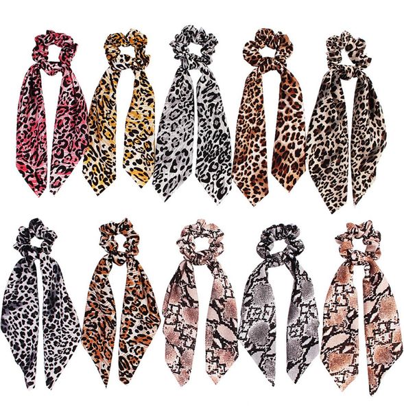 

women girl elastic hairbands scrunchie streamer accessories scrunchies leopard print chiffon turban ponytail holder hair ties rra18545642
