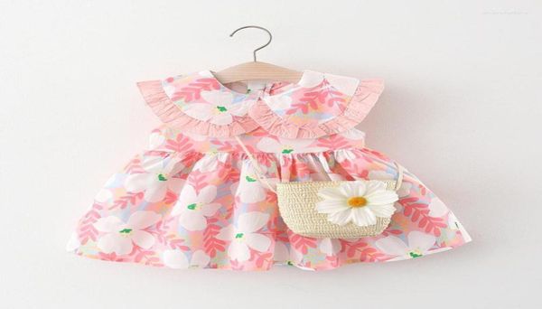 

girl dresses 2023 summer outfits toddler born baby clothes cute flowers sleeveless cotton print princess beach dress sunhat1812363, Red;yellow