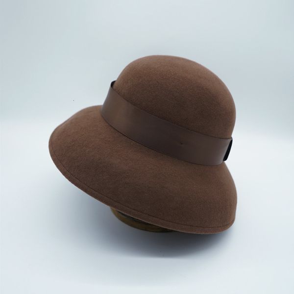 

wide brim hats bucket french elegant retro hepburn xiaoxiang brown black bell shaped woolen hat women s autumn and winter british fisherman, Blue;gray