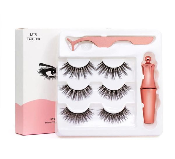 

3 pairs magnetic eyelashes false lashesliquid eyelinertweezer eye makeup set 3d magnet false eyelashes natural reusable no g7046208