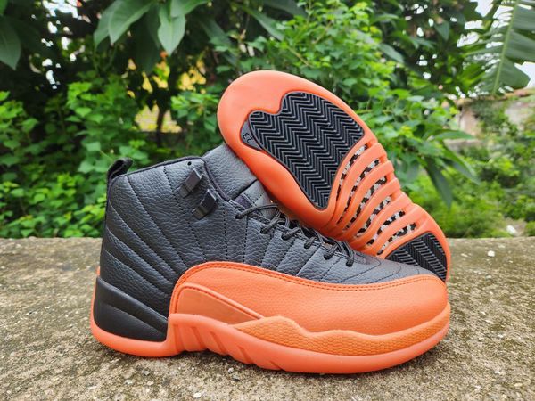 

with box 12 brilliant orange basketball shoes men black orange 12s sneaker