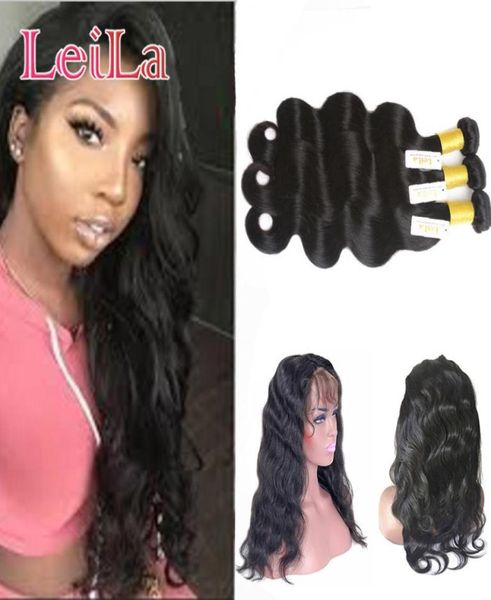 

brazilian virgin hair pre plucked 360 lace frontal with bundles body wave 4 pieceslot human hair frontal closure hair extensions1010487, Black;brown