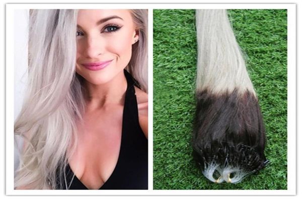 

7a micro loop brazilian extensions silver grey ombre micro ring hair extensions 100s micro loop human hair extensions6623597, Black