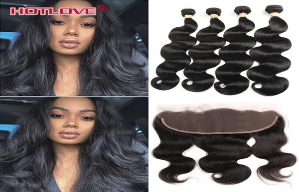 

indian body wave 4 bundle hair with lace frontal closure 828 inch unprocessed india virgin human hair extensions body wavy lov7834243, Black;brown