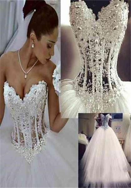 

2020 aline wedding dresses sweetheart floor length princess bridal gowns beaded lace wih pearls custom made1922212, White