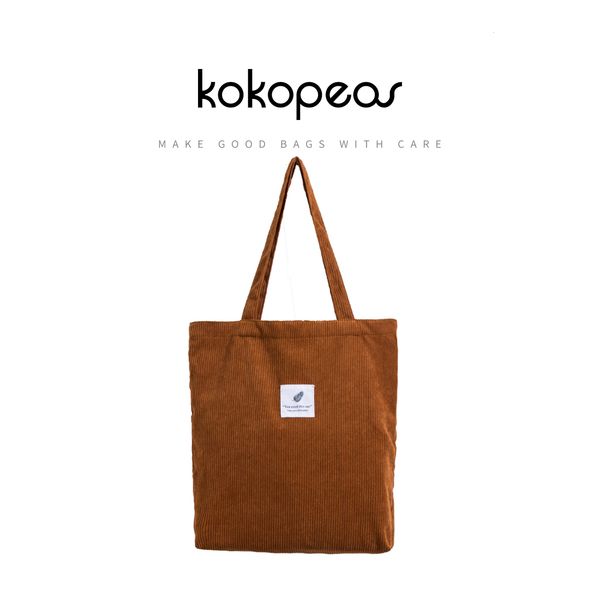

shopping bags kokopeas casual foldable corduroy bag eco friendly reusable grocery tote handbag lightweight shoulder 230628