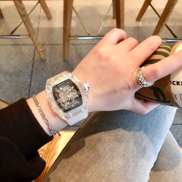 

fantastic skeleton r i c h a r d luxury super style male quartz wrist watches 140t rm11 rm11-03 watch designer high-end quality rubber strap, Slivery;brown