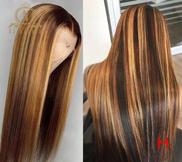 

transparent lace front human hair wigs brown highlight wig pre plucked honey blonde ombre color 180 density remy hair nabeauty6751943, Black;brown