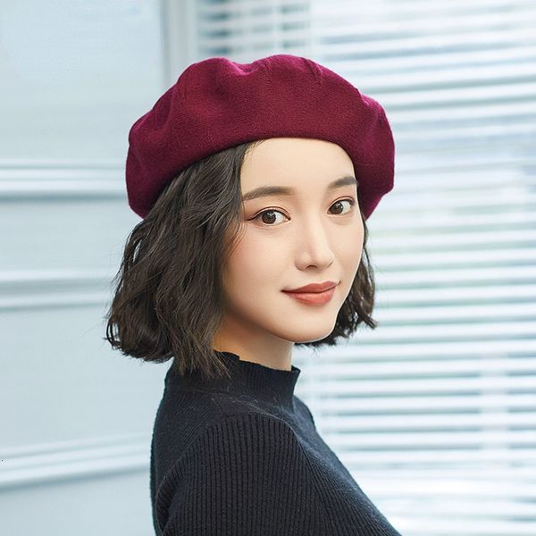 

berets beckyruiwu hat female woolen beret autumn korean painter cap women winter knitting hats lady fashion pumpkin 230629, Blue;gray