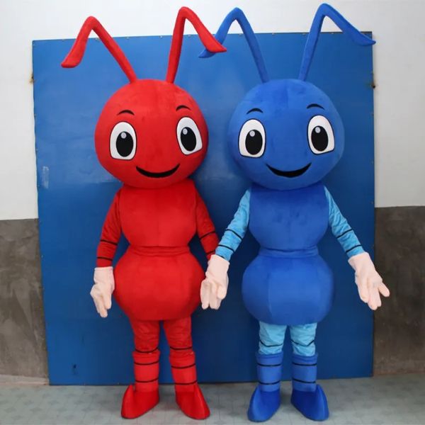 

ant mascot costume halloween performance props plush head cover red and blue outfit, Red;yellow