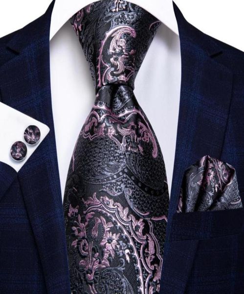 

bow ties gray pink floral novelty silk wedding tie for men handky cufflink necktie fashion design business party drop hitie1623694, Black;gray