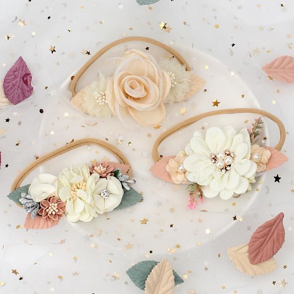

hair accessories lovely lace artificial flower headband born for baby girl handmade hairband 230628, Slivery;white