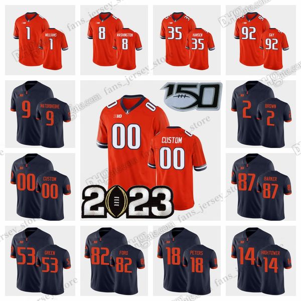 

custom ncaa college fighting illini football jerseys brandon peters jake hansen jordyn slaughter luke ford daniel barker isaiah gay custom a, Black