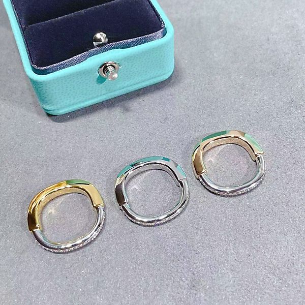

7a high end half diamond lock ring fashion women's wedding ring jewelry girl love gift factory with box, Slivery;golden