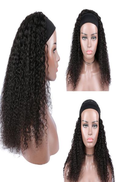 

kinky curly human hair headband wig for black women full brazilian remy glueless curly natural wigs with head band full non lace w4551682, Black;brown