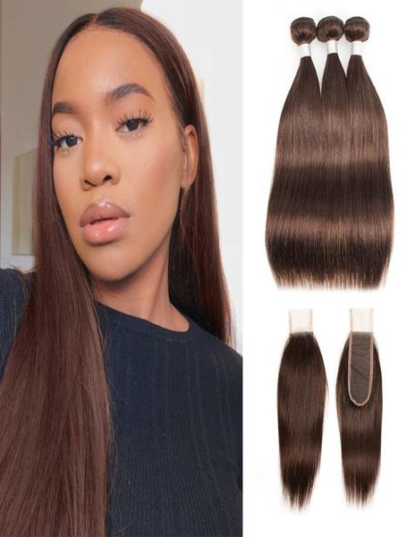 

chocolate brown hair weave bundles with closure 4 malaysian straight remy human hair extensions 3 or 4 bundles with 2x6 lace clos1199842, Black;brown