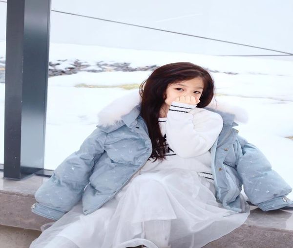 

kids girls down coat winter warm thickening hooded jacket sequined clothing children039s waterproof outwear5357066, Blue;gray