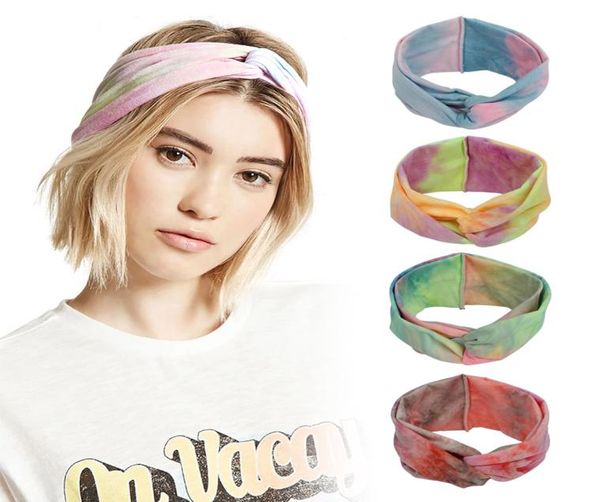 

tiedyed european and american bohemian new elastic sports hair band women039s tie dye cross hair band lady girl yogo headband6560099, Slivery;white