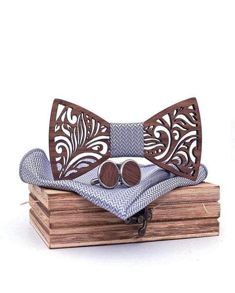 

bow ties sitonjwly fashionable mens wooden bowtie handkerchief cufflinks set with box wood tie wedding noeud papillon hombre pajar7334349, Black;gray