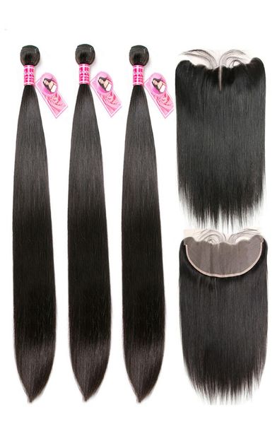 

straight human hair bundles with frontal brazilian remy hair 3bundles with 13x4 ear to ear closure 830quot middle ratio for wom7506918, Black