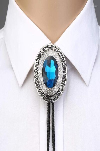 

bow ties blue rhinestone round shape bolo tie for man cowboy western cowgirl leather rope zinc alloy necktiebow bowbow3512476, Black;gray